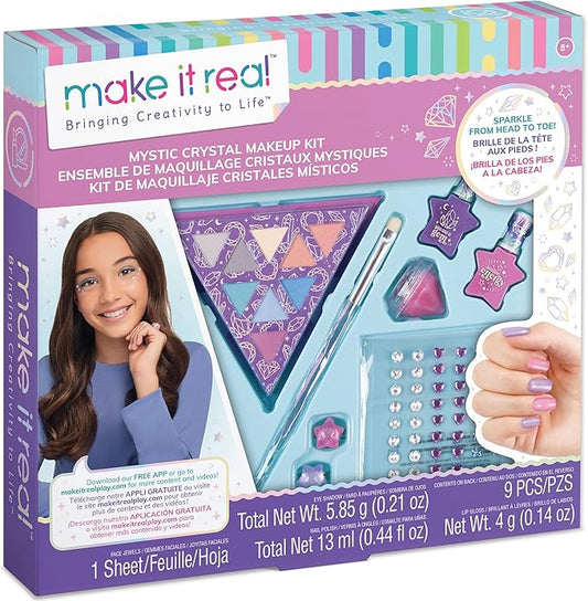 Make It Real: Mystic Crystal Makeup Kit - 9 Piece Tween Cosmetic Set, Sparkle Head To Toe, Rings-Eyes-Lips-Nails, Water-Based Nail Polish, You Are Magic, Take-Anywhere Cosmetic Set, Kids Ages 8+-VeraVaultWomen