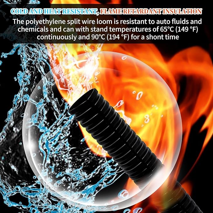 Split Loom Wire 1/4" X 100ft, 1/2" X 100ft, 3/8" X 100ft Electric Wires Covers Flexible Wire Loom Tubing Dog Cat Cord Protector Split Cable Sleeves (100ft)