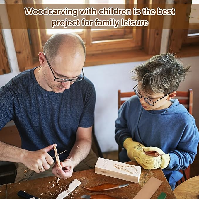 Wood Carving Knife With Leather Strop and Polishing Compound, Wood Whittling Tools for Beginners, Adults and Kids (Details Carving Knife)