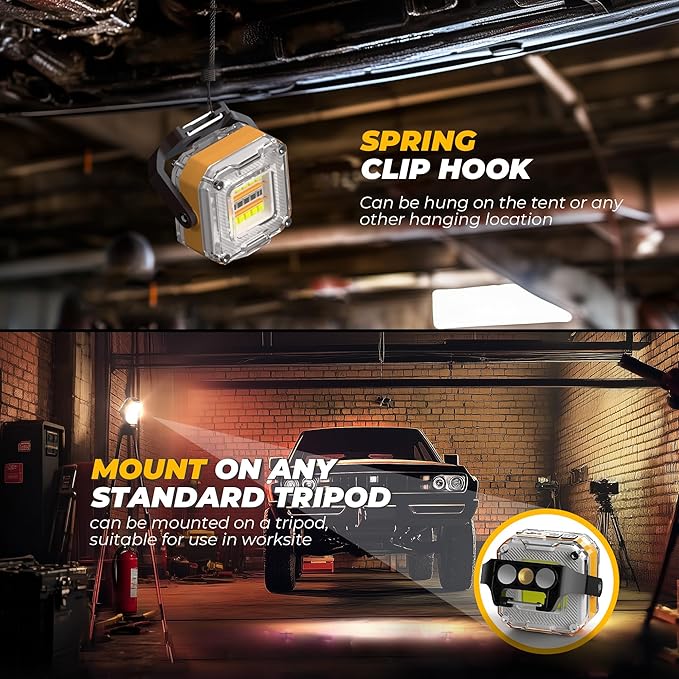 Rechargeable Work Light, 2Pack 1200LM Double-Sided Portable Work Lights with 8 Modes, Magnetic Inspection Light with 1/4" Tripod Mount, 360° Rotatable Stand for Car Repair, Garage, Emergency