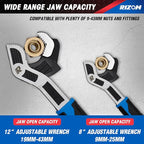 Rizom Self Adjusting Wrench, 8” and 12” Pipe Wrench, 2-Piece Self Adjustable Wrench Set with 3/8 to 1-3/4 inch Jaw Open