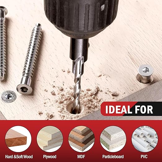 Countersink Drill Bit Set, 5PCS Tapered Drill Bits, M2 Countersink Set with 1/4" Hex Shank Quick Change and 1 Allen Wrench for Woodworking, Pilot Screw Hole Set for Soft & Hard Wood