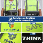 BeautyWill Custom Safety Vest Customized Logo Class 2 High Visibility Reflective Vest with Pockets Construction workwear