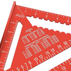 Beslands Aluminum 12-inch Rafter Square Carpenter Measuring Layout Tool Alloy Metal Triangle Ruler Imperial Protractor for Woodworking and Carpentry Red