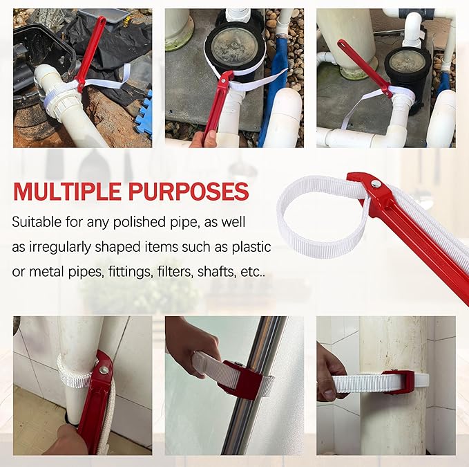 Strap Wrench/Adjustable Nylon Strap Pipe Wrenches 12" Aluminum handle Strap Opener Wrench for Dismantling Oil Filter，Nylon Strap Pipe Wrenchs for Use On Any Polished Pipe （Double nylon strap）