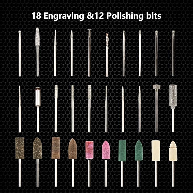 Electric Cordless Rotary Tool, Engraving Pen with 30 Engraving Bits, 5 Speed Level Adjustable, OLED Screen Display Speed and Power, Big Power No Core Motor