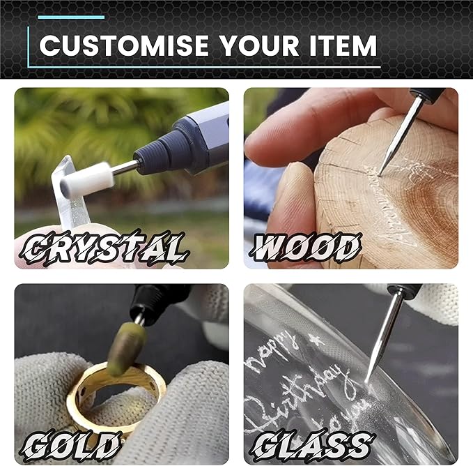 AM ARROWMAX Mini Engraving Pen, Rotary Tool with 42 Bits, Aluminum Case, Smart Motion Control, OLED, APP, Magnetic Charger, Tool Bag, Engraving Pen for Jewelry, Wood, Glass, Carving (SGS PRO Plus)