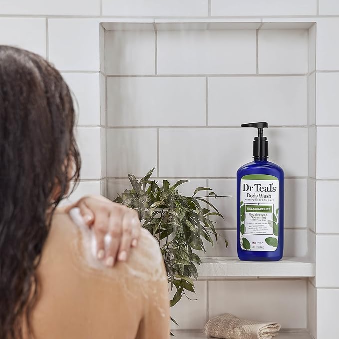 Dr Teal's Body Wash with Pure Epsom Salt, Relax & Relief with Eucalyptus & Spearmint, 24 fl oz (Pack of 4) (Packaging May Vary)-VeraVaultWomen