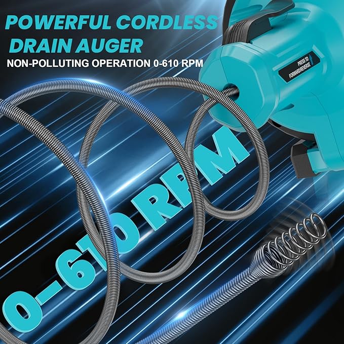 Ecarke Cordless Drain Auger 25Ft Compatible with Makita 18V Battery: 610 RPM Electric Plumbing Snake Drain Auger Spiral Machine, Powerful Drain Cleaner With Towel & Gloves for Kitchen,Sewer(Tool Only)