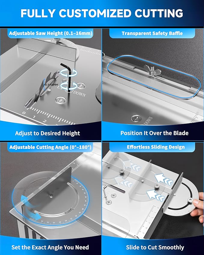 Mini Table Saw for Crafts, Multifunctional Portable Table Saws Adjustable Cutting Angle,Speed,SawDepth; Small Table Saw for Cutting, Grinding, Sanding All-in-one; Tablesaw