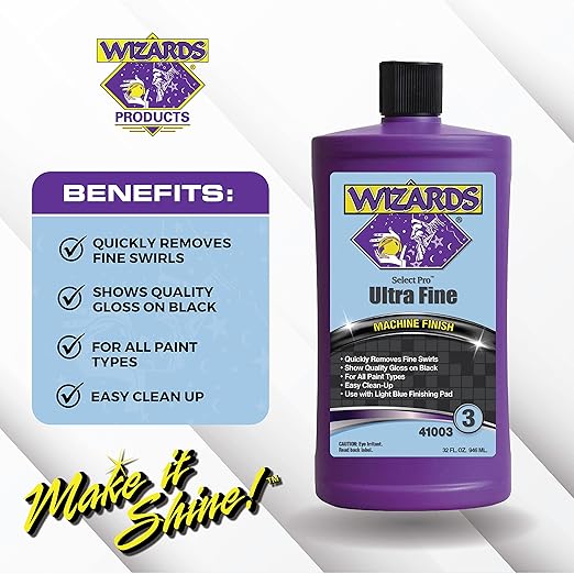Wizards Select Pro Extra Fine Compound Step 3 Perfect Match - Fine Swirl Remover for Auto Detailing Supplies - Gloss Car Polish - Great for Black Car Paint