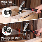 ARROW 20 oz Straight Claw Hammer with Magnetic Nail Holder, Side Nail Puller, Rip Claw Hammer with Milled Face & Shock Absorbing Grip, Heavy Duty One-piece Forged Hammer