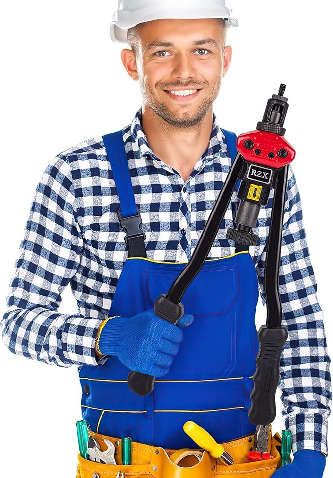 RZX 16" RIVET NUT TOOL Hand Blind Riveter,RIVNUT Riveting Tools with Nut Setting System M3 M4 M5,m6,m8,m10 M12, 10-24, 1/4-20, 5/16-18,3/8-16,totally 11 mandrels+110PCS Rivets Nuts (17" RIVET GUN)