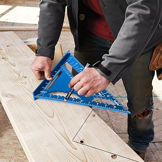 Beslands Aluminum 12-inch Rafter Square Carpenter Measuring Layout Tool Alloy Metal Triangle Ruler Imperial Protractor for Woodworking and Carpentry Blue