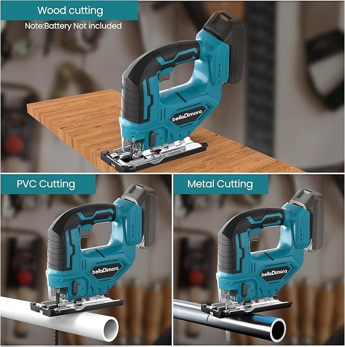 Cordless Jigsaw with LED Work Light, 0°- 45° Bevel Cuts, 3 Orbital Settings for Straight/Curve/Bevel/Circle Cutting (Compatible with Makita 18V Battery)