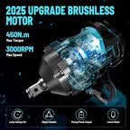 450N.m/332Ft-lbs Brushless Impact Wrench,1/2" Cordless Impact Gun with 4.0Ah Battery & 6 Sockets, Electric Impact Driver for Car/DIY Furniture/Lawn Mower/blue (450N)