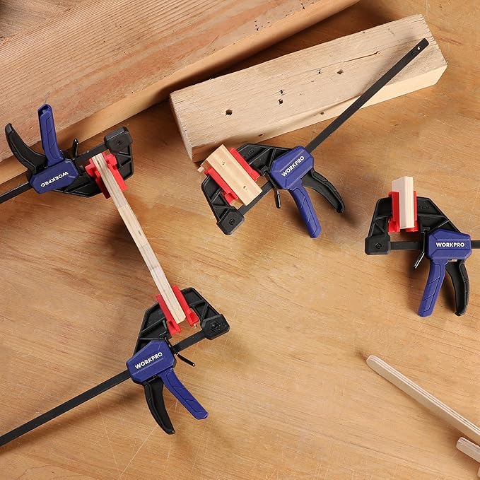 WORKPRO 6" Mini Bar Clamps for Woodworking, One-Handed Clamp/Spreader, Wood Clamps Set, Screw Change F Clamps with 50LBS Load Limit, 4 Pack