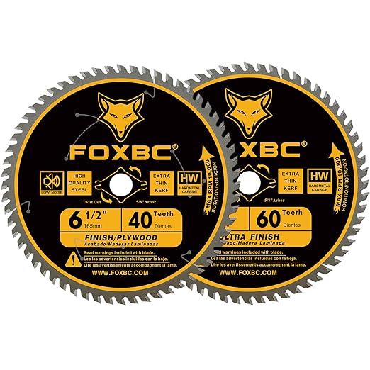 FOXBC 6-1/2 inch Circular Saw Blade 40T 60T Combo Pack, Ultra Fine Finish for Wood Cutting, Thin-Kerf with 5/8" Arbor