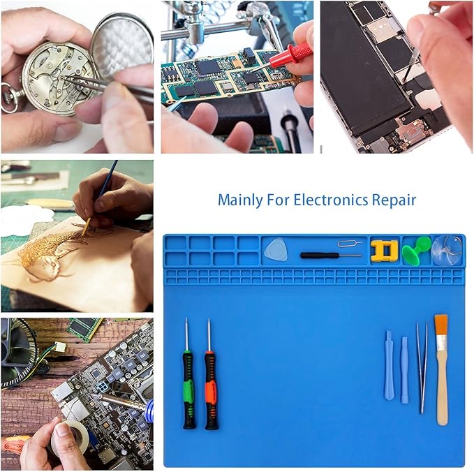 Handook Soldering Mat Silicone Repair Mat Heat Resistant 932°F Workbench Mat for Cellphone, Computer, PCB board Electronic Repair Mat for Soldering Station Iron Gun with Size 16 x 12 Inch (Blue)
