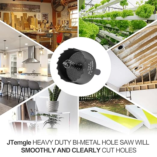 1-7/8 Inch Hole Saw with 9.1mm Triangle Shank Arbor, JTemgle Bi-Metal Hole Saw Heavy Duty Hole Cutting Tool for Cornhole Boards, Recessed Lights, Wood, Plastic, Drywall & Soft Metal