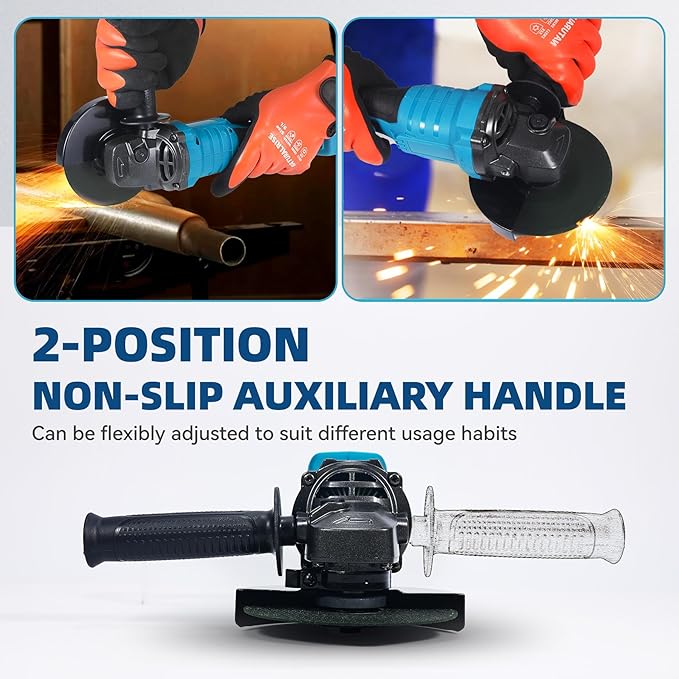 Housiwill Cordless Angle Grinder,Grinder Tool With 2-Position, 125MM M14 Professional Electric Power Grinder, 7500RPM Cordless Metal Angle Grinders For Cutting, Grinding