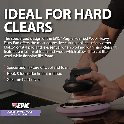 Malco Epic Purple Wool Heavy Duty Pad 6.25 inch – Orbital Polishing Pad for P1500 Sand Scratches/Use with Malco Epic Heavy-Duty Compound (109032) / Swirl-Free and Dust-Free Finish (840004)