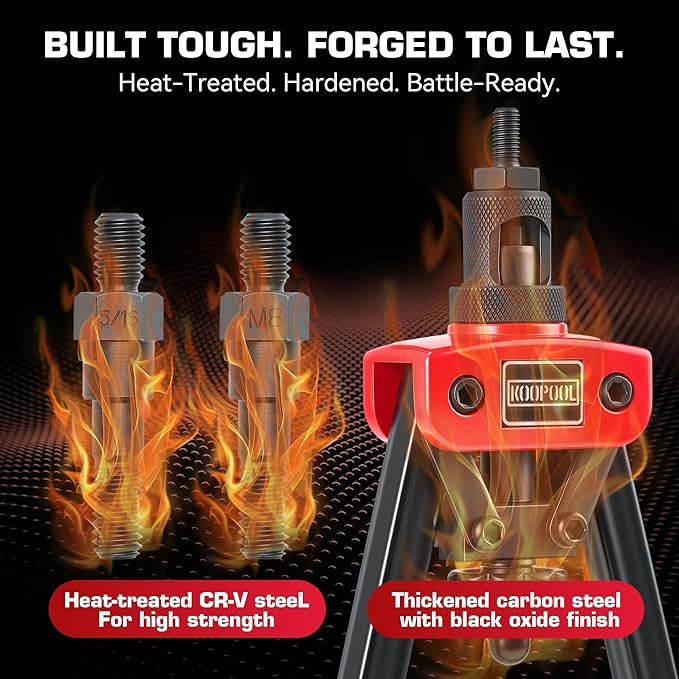 14" Rivet Nut Tool Kit, Heavy-Duty Rivnut/Nutsert Tool with 7 Mandrels (M6, M8, M10, 1/4"-20×2, 5/16"-18, 3/8"-16) & 70 Rivet Nuts, Rugged Rivnut Tool Kit with Carrying Case (14" Rivet Nut Tool Kit)