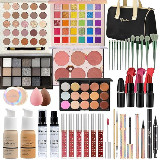 Makeup Kit for Women, Travel Makeup Kit, Makeup Full Kit for Beginners Teens Girls, Makeup Bundle Include 3 Matte & Shimmer Eyeshadow Palettes, Blush Palette, Lip Gloss Set, Concealer-VeraVaultWomen