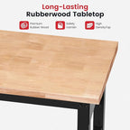 Workbench for Garage with Wheels 60 x 22 Inch Heavy Duty Rubberwood Tabletop Work Table with Under Table Shelf, Pegboard, Power Outlets for Woodworking Shop Home Office