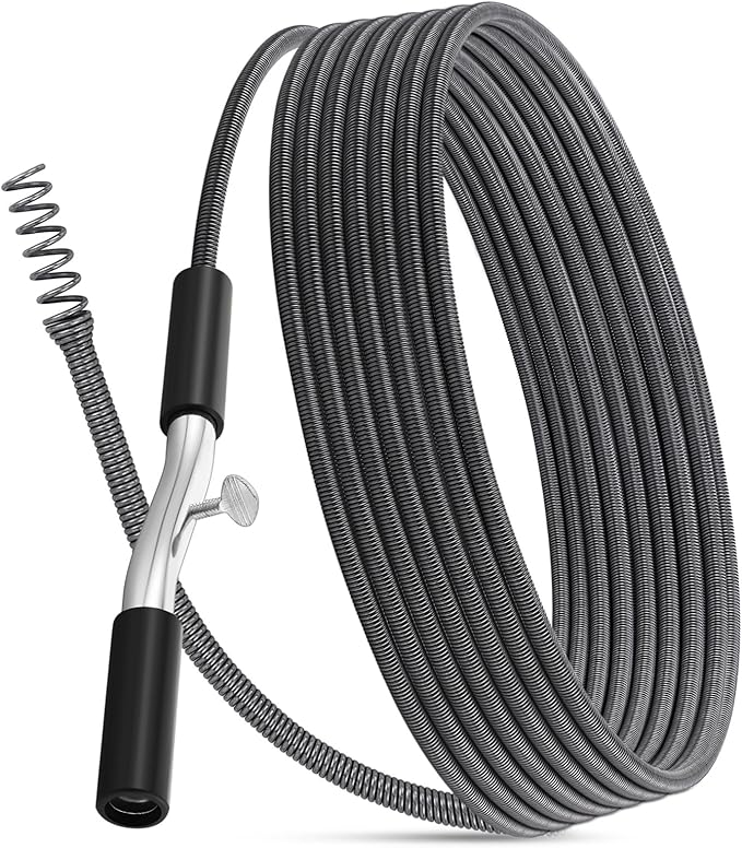 50 ft Drain Auger Plumbing Snake for Heavy Deep Blockages 3/8" Diameter Flexible Plumbing Cables Drain Snake for Kitchen Bathroom Shower Sink Cleaning Drainage Clogs