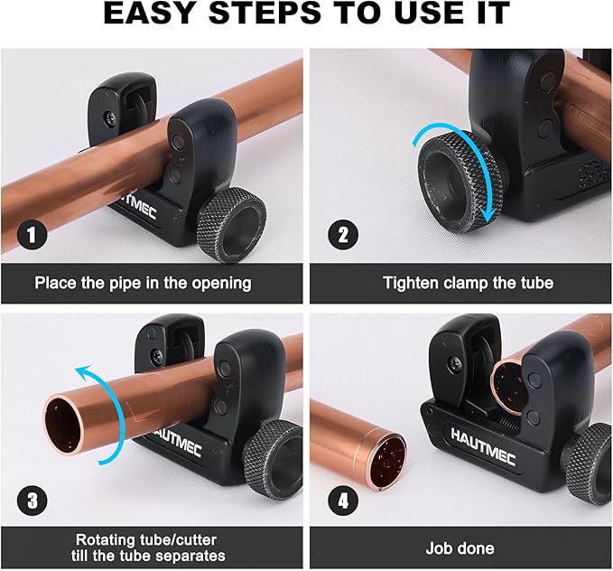 HAUTMEC Copper Pipe Cutter Tool 1/8" to 5/8"OD (3-16mm), Mini Copper Tubing Cutter Tool for PVC, Copper, Aluminum, and Thin Stainless Steel Tube HT0131-TC