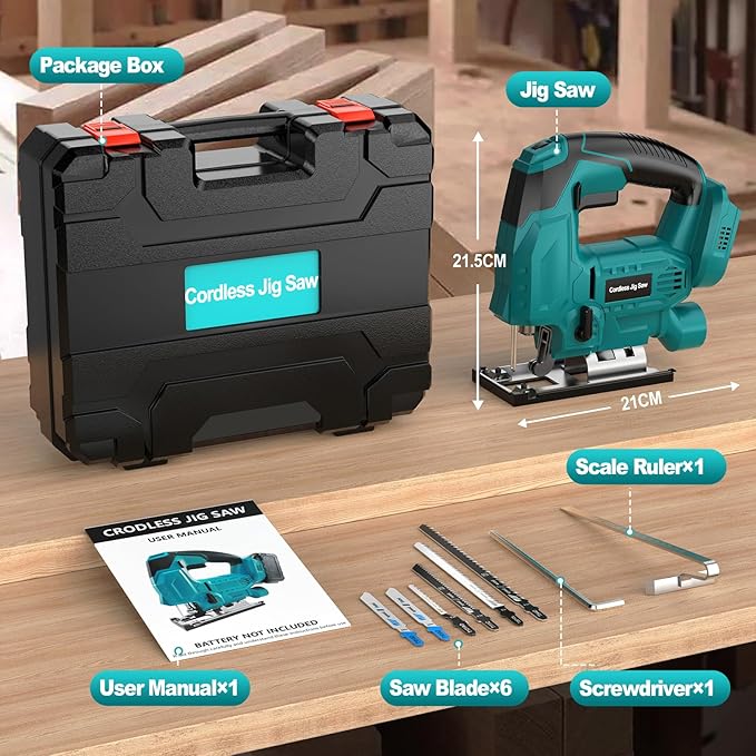 Jigsaw, Cordless Jig Saw Tool for Makita 18V Battery, Varible Speed, with LED Light, 0°-45° Bevel Cuts, 3-Position Orbital Jigsaw for Wood/PVC/Metal Cutting (Tool Only)