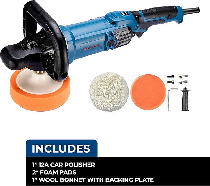 DongCheng Buffer Polisher, 1250W Car Buffer with 600-3500 RPM. 7 Inch Mini Polisher with 8 Variable Speed, Detachable D-shape Handle, Car Buffer Waxer for Car/Boats Detailing and Waxing