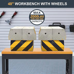 HABUTWAY Height Adjustable Workbench with Wheels 48" x 24" 2000 Lbs Capacity Solid Wood Work Station Heavy-Duty Rolling Work Tables for Garage Party Shop Office