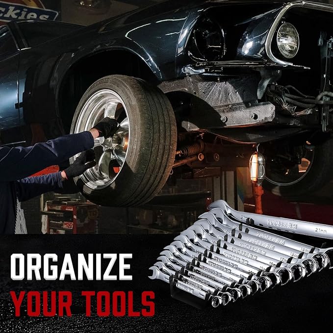 ALOANES 104-Slot Metal Wrench Organizer, Heavy Duty Wrench Organizer Tray for Tool Box, Fit SAE & Metric Wrench Storage, 8 Pack Wrench Holders(Black)