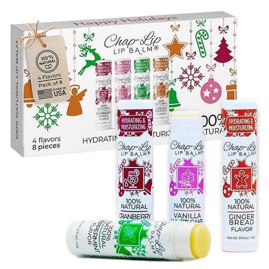 100% Natural Lip Balm Set - Beeswax Natural Christmas Gifts for Her - Ideal Gift for Women - Lip Moisturizer for Dry Lips, Cocoa Butter - Petroleum Free Pack of 8-VeraVaultWomen
