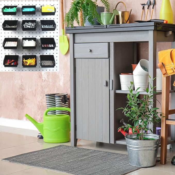 Pegboard Hooks Bins Assortment PegBoard Cups with Hooks Assortment Organization for Garage Craft Workshop Workbench Office (4.1"X3.9"X1.8")