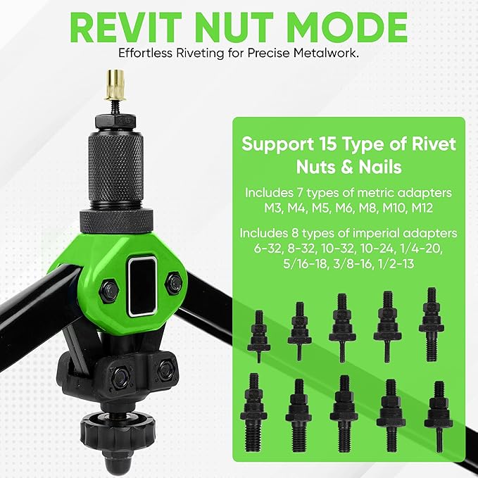 Dual Function Hand Rivet Gun with Rugged Carrying Case – Heavy Duty Single Hand Riveter with 400+ pcs Rivet Nuts, 15 Mandrels, 5 Rivet Nozzles, Blind Rivets for Plastic, Wood, Metal, Leather