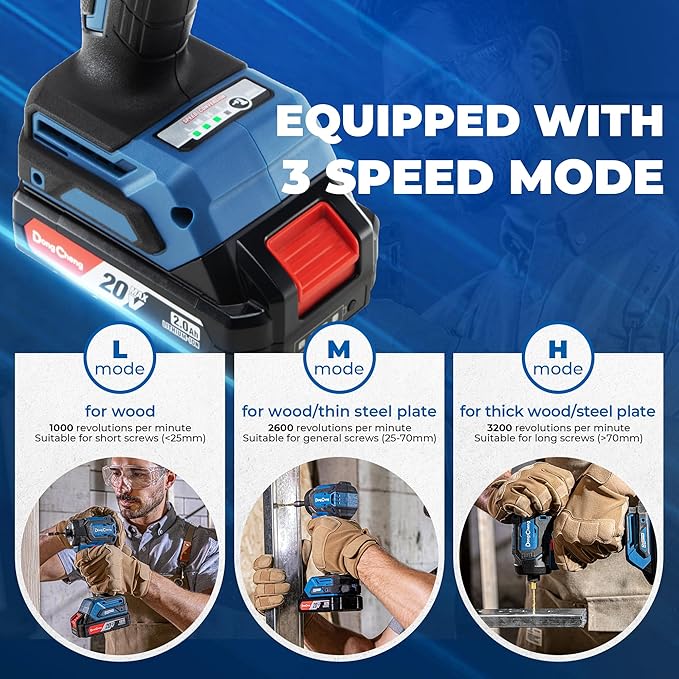Dong Cheng 20V Brushless Impact Driver, 1,840in-lbs Cordless Impact Driver with 3200RPM, 4300IPM, 1/4" Hex, 4 Work Mode (Bare Tool)
