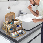 Tactical Toiletry Bag for Men, Hanging Hygiene Bag, Travel Dopp Kit Organizer for Shaving, Shower Essentials and Toiletries, Desert Yellow (Empty Bag)