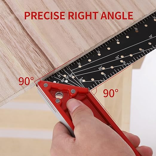 12 Inch Framing Carpenter Square, Woodworking Square Ruler, Try Square Tool, L Square Ruler, Layout Tool, Right Angle Ruler with Retractable Ledge and Scribe Mark Pin
