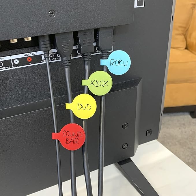 Cable Labels - Wrap-It Storage - Circles, Multi-Color (36-Pack) - Color Coded Labels for Organizing, Wire Tags Write on Surface for Labels for Charging Cords and Electronics