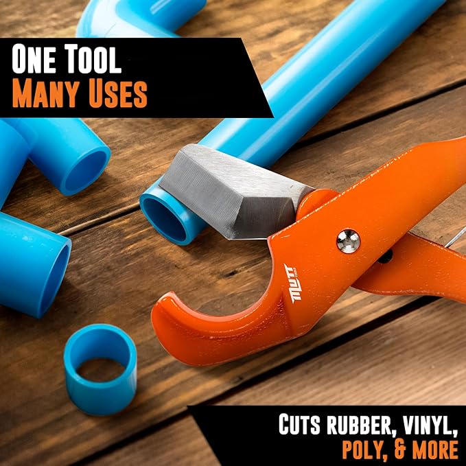 Mutt Tools Professional PEX Cutter Tool - 1/8” to 1” Heavy Duty Pipe and Tubing Cutter for Plumbing - Cuts PEX, PVC, CPVC, Plastic Pipe and Rubber Hose - Precision Plumbing Tool Kit Essential