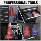 WORKPRO Magnetic Wrench Organizer, 15-Slot Gripper Reverse Wrench Holder for Tool Box, 2-Pack Wrench Rack Fits SAE (1/4” to 1-1/16") and Metric (6mm to 27mm), Flexible Grips, Blue and Red