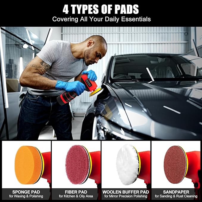 Cordless Sander, 3" Palm Sander with 16.8V 3.0Ah Li-ion Battery, 3500RPM Mini Polisher, 19 Accessories Sander Tool for Sanding/Polishing/Waxing/Cleaning