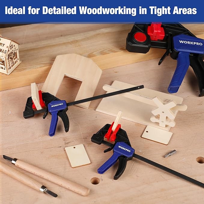 WORKPRO 6" Mini Bar Clamps for Woodworking, One-Handed Clamp/Spreader, Light-Duty Screw-Change F Clamp with 50lbs Load Limit, 2PC
