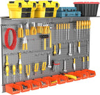 TORACK Metal Pegboard with Peg Board Hooks, Tools Storage Pegboard with Pegboard Hooks, Wall Mounted Storage Bins, Shelves, Tool Organizer Board with Pegs(Black)