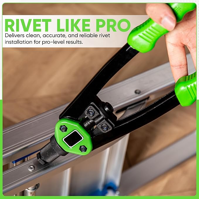 Dual Function Hand Rivet Gun with Rugged Carrying Case – Heavy Duty Single Hand Riveter with 400+ pcs Rivet Nuts, 15 Mandrels, 5 Rivet Nozzles, Blind Rivets for Plastic, Wood, Metal, Leather