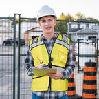 A-SAFETY High Vis Reflective Safety Vest for Men Women Zipper Ipad Pockets Mesh Construction Apparel Neon Vest for Work