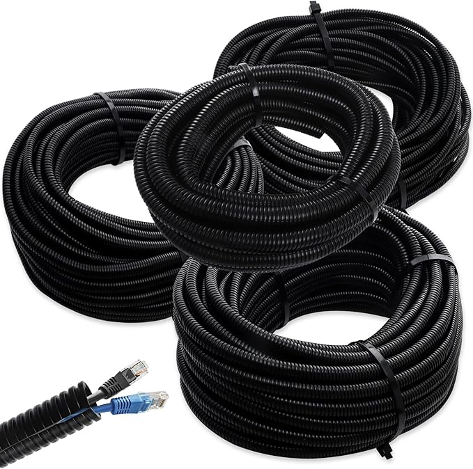 Split Wire Loom 1/4", 1/2", 3/8", 3/4" X 30 ft Electric Wires Covers Flexible Wire Loom Tubing Dog Cat Cord Protector Split Cable Sleeves (1/4", 1/2", 3/8", 3/4" x 30 Ft)